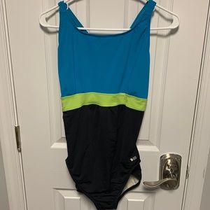 Blue and Green Women's One Piece Swimsuit